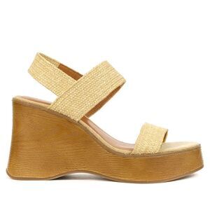Lucky Brand Wood Wedge Sandals 10 Platform Casual Vacation Natural Cream Delukah